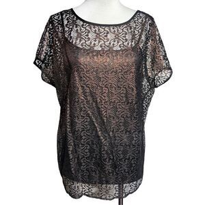 Ann Taylor NWOT Bronze Lace Short Sleeve Blouse with Tank Size M